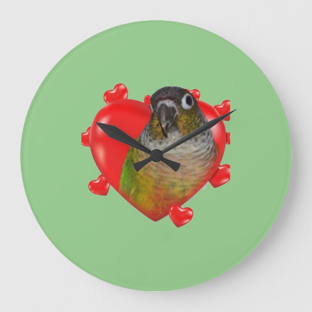 Pineapple green cheek conure clock.  large clock (Front)