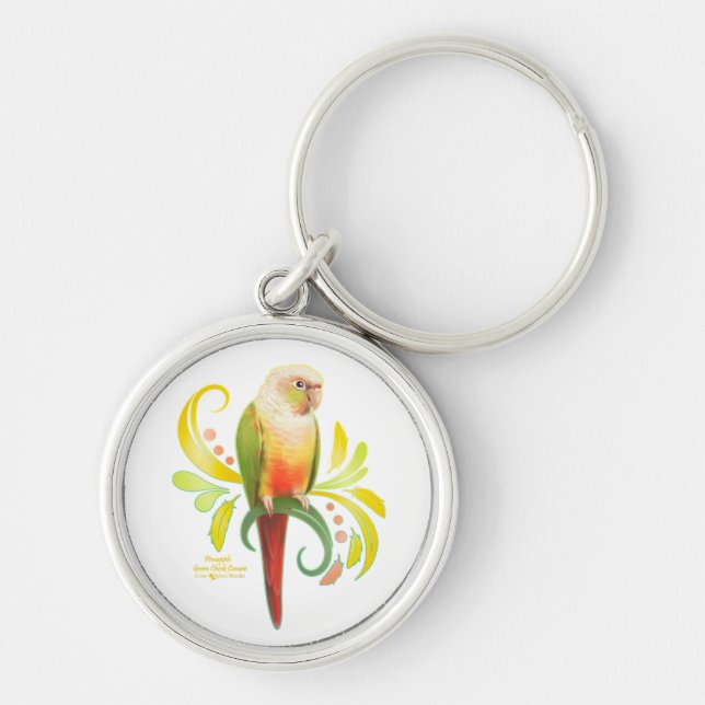 Pineapple Green Cheek Conure Key Ring (Front)