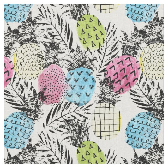 Pineapple Grunge Palms Fabric (Close Up)