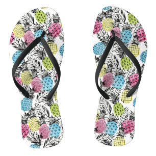 Pineapple Grunge Palms Flip Flops