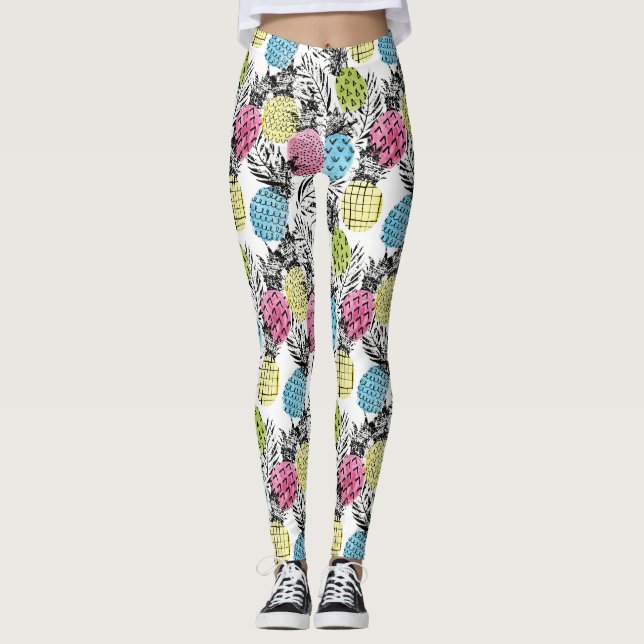Pineapple Grunge Palms Leggings (Front)