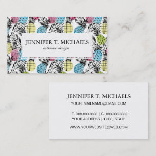 Pineapple Grunge Palms   Monogram Business Card