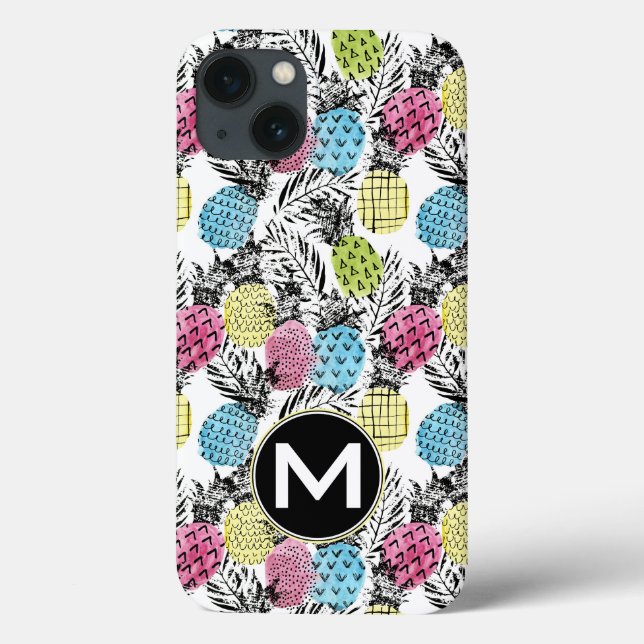 Pineapple Grunge Palms | Monogram Case-Mate iPhone Case (Back)