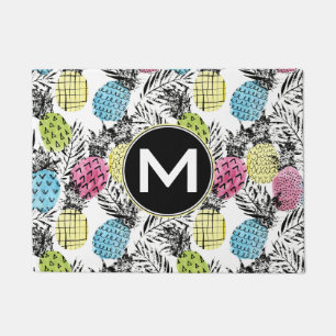 Pineapple Grunge Palms   Monogram Doormat