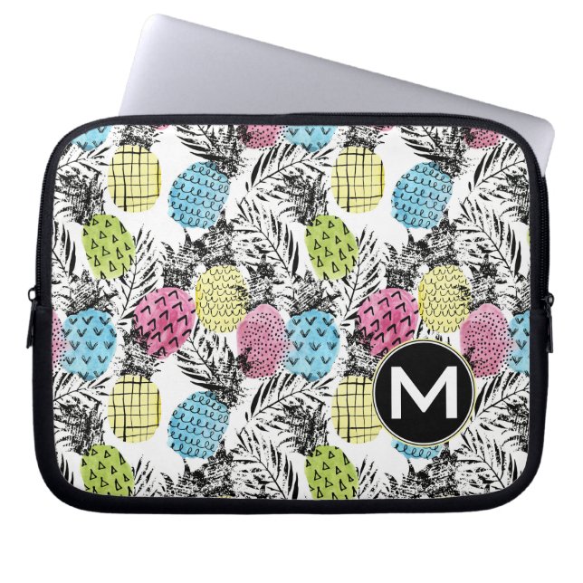 Pineapple Grunge Palms | Monogram Laptop Sleeve (Front)