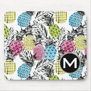 Pineapple Grunge Palms Monogram Mouse Mat