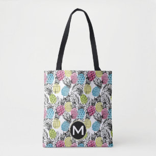 Pineapple Grunge Palms   Monogram Tote Bag