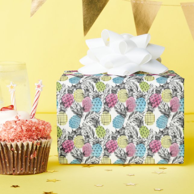 Pineapple Grunge Palms Wrapping Paper (Birthday Party)