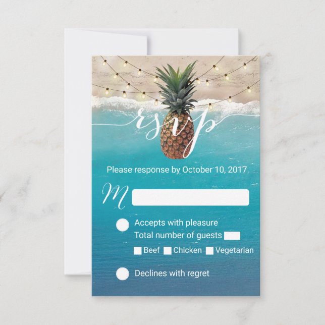 Pineapple Hawaiian Tropical Beach Wedding RSVP Card (Front)