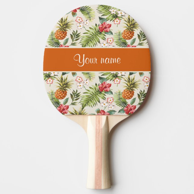 Pineapple Hibiscus and Palm Fronds Ping Pong Paddle (Front)