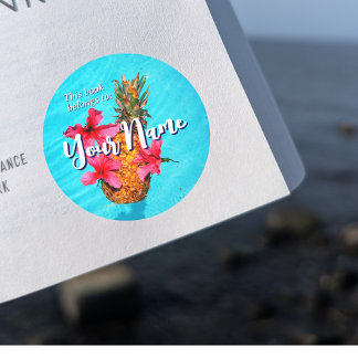 Pineapple & Hibiscus Customisable Book Sticker