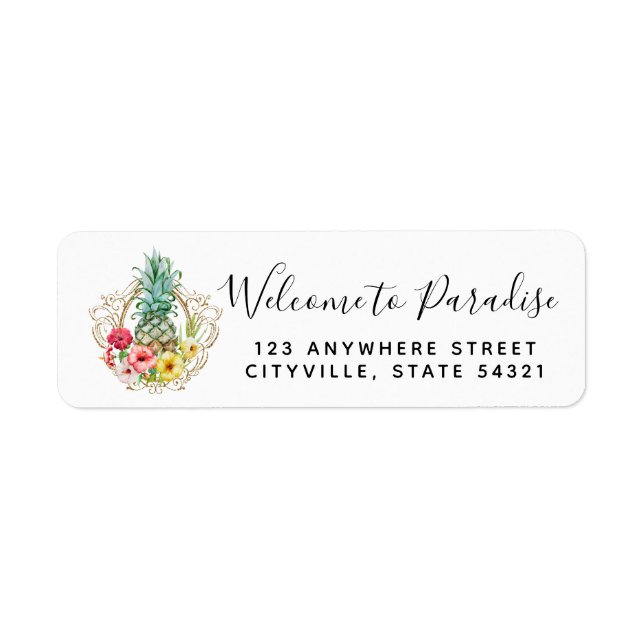 Pineapple & Hibiscus Flowers Tropic Return Address (Front)