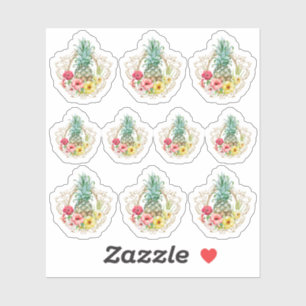 Pineapple & Hibiscus Flowers Watercolor Tropical