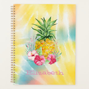 Pineapple,Hibiscus Watercolor Rainbow Tie Dye Planner