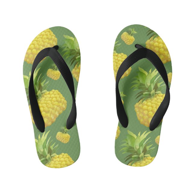 Pineapple Illustration Kid's Flip Flops (Footbed)