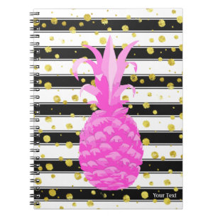 Pineapple in Hot Pink w/ Stripes & Gold Dots Notebook