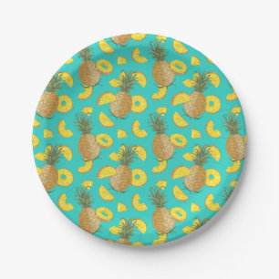 Pineapple In Turquoise Colour Paper Plate