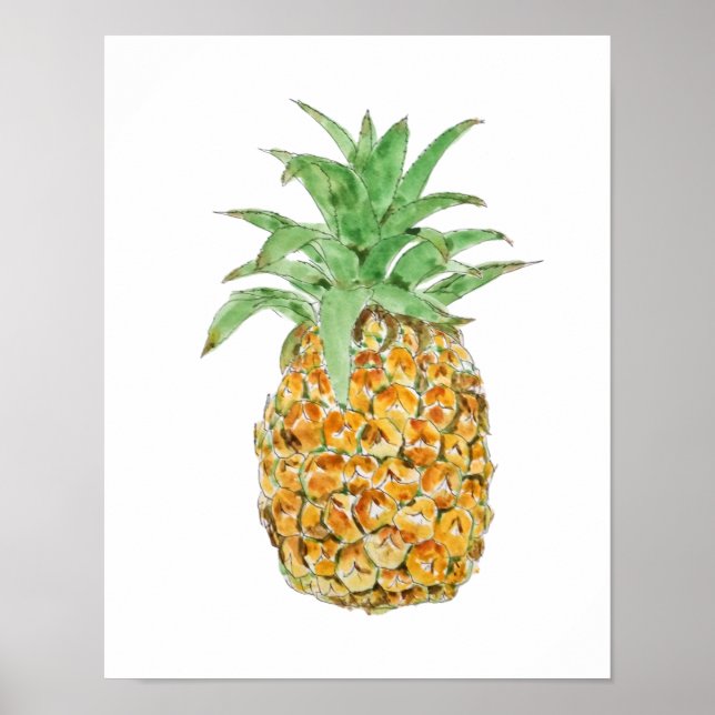 pineapple  ink and watercolor painting poster (Front)