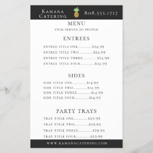 Pineapple Island Catering Menu Flyer