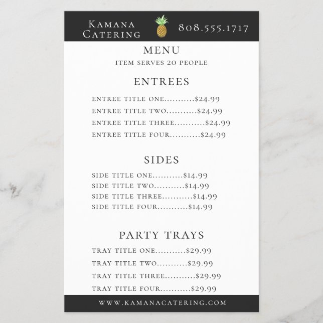 Pineapple Island Catering Menu Flyer (Front)