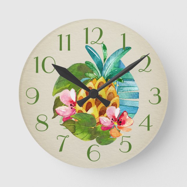 Pineapple Island Time Round Clock (Front)