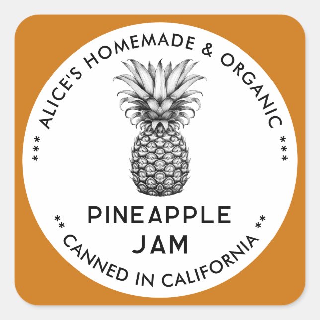 Pineapple jam black and white canning label (Front)