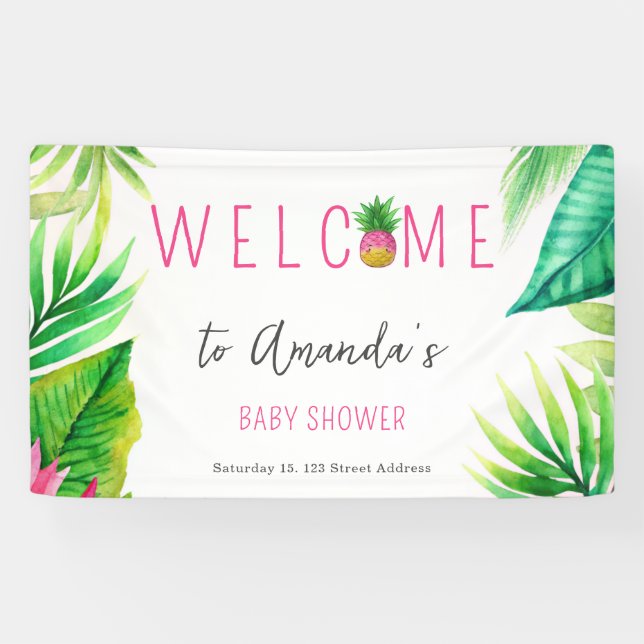 Pineapple Jungle Pacifiers Pink Girl Baby Shower Banner (Horizontal)