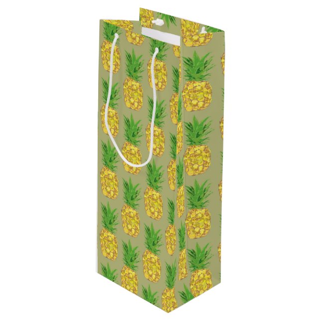 Pineapple Khaki Wine Gift Bag (Front Angled)