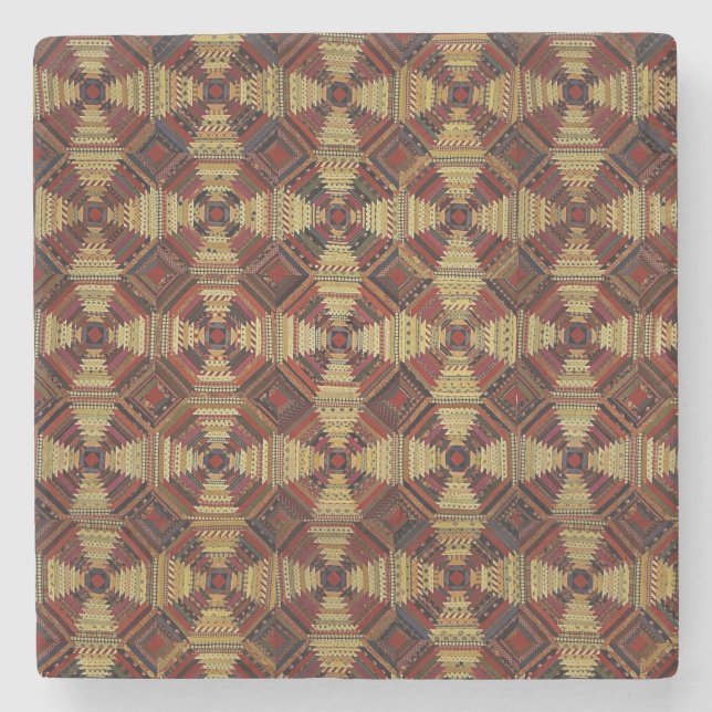 Pineapple Log Cabin Patchwork Design Stone Coaster (Front)