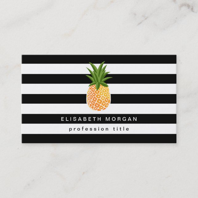 Pineapple Logo Black White Stripes Elegant Look Business Card (Front)