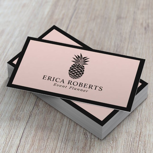 Pineapple Logo Blush Pink Minimalist Black Frame Business Card (Creator Uploaded)