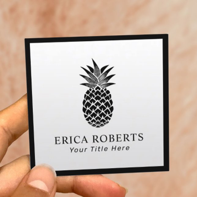 Pineapple Logo Minimalist Elegant Black Frame Square Business Card (Creator Uploaded)