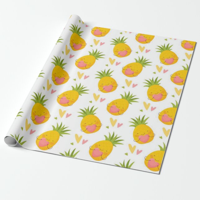 Pineapple Love Pattern Wrapping Paper (Unrolled)