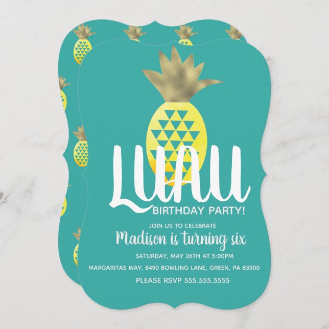 Pineapple LUAU Birthday Party Any Age Invitation (Front/Back)
