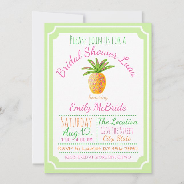 Pineapple Luau Bridal Shower Invitation (Front)