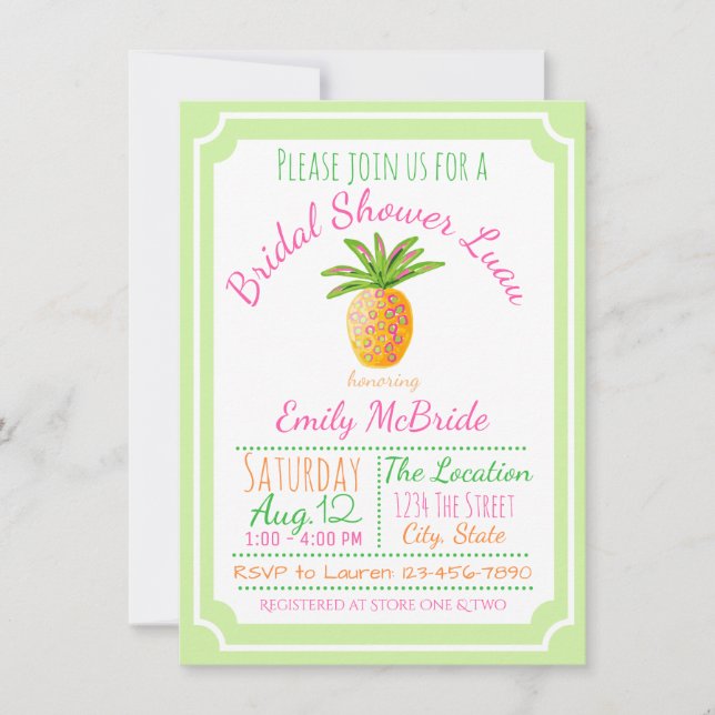Pineapple Luau Bridal Shower Invitation (Front)