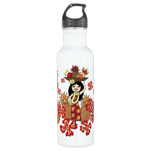 Pineapple Luau Hawaiian Hula Girl 710 Ml Water Bottle