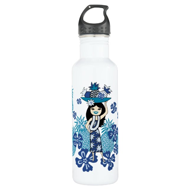 Pineapple Luau Hawaiian Hula Girl 710 Ml Water Bottle (Front)