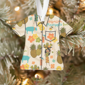 Pineapple Luau Hawaiian Hula Girl Aloha Shirt Ornament
