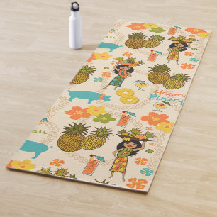 Pineapple Luau Hawaiian Hula Girl and Surfboards Yoga Mat