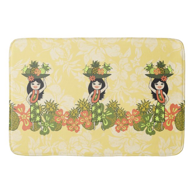 Pineapple Luau Hawaiian Hula Girl Bath Mat (Front)