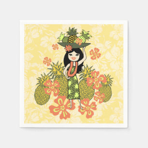 Pineapple Luau Hawaiian Hula Girl Napkin