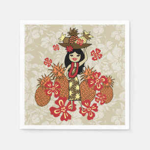 Pineapple Luau Hawaiian Hula Girl Napkin