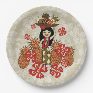 Pineapple Luau Hawaiian Hula Girl Paper Plate