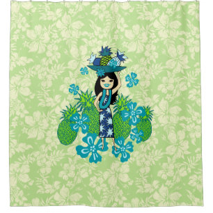 Pineapple Luau Hawaiian Hula Girl Shower Curtain
