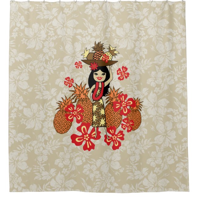 Pineapple Luau Hawaiian Hula Girl Shower Curtain (Front)