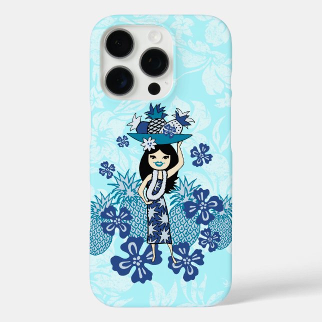 Pineapple Luau Hawaiian Hula Girl Turq Case-Mate iPhone Case (Back)