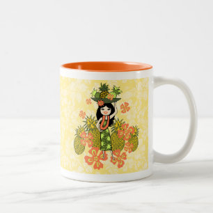 Pineapple Luau Hawaiian Hula Girl Two-Tone Coffee Mug