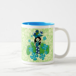 Pineapple Luau Hawaiian Hula Girl Two-Tone Coffee Mug