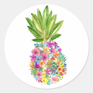 Pineapple, Luau, Pineapple Birthday, Hula Classic Round Sticker